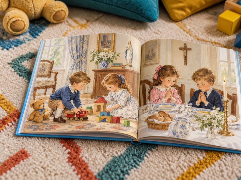 Livre illustré pour enfant sur la bienséance et l’éducation catholique