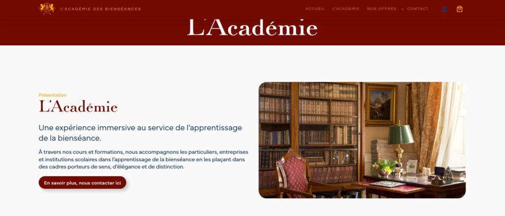 L'Académie des bienséances enseignant la politesse et le savoir-vivre à la française.